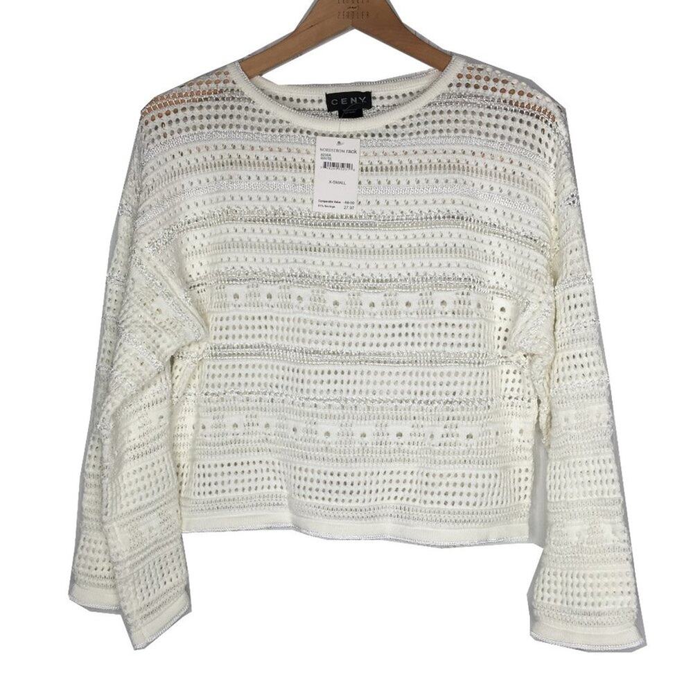 Ceny Crop Top Open Stitch Sweater Long Sleeve Crew Neck White Size X-Small NEW